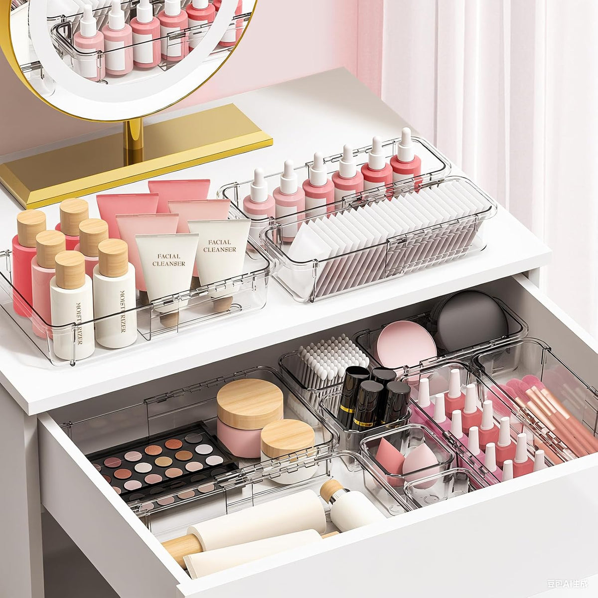 DILIBRA 16 Pcs Clear Extendable Drawer Organizer, Adjustable Drawer Storage