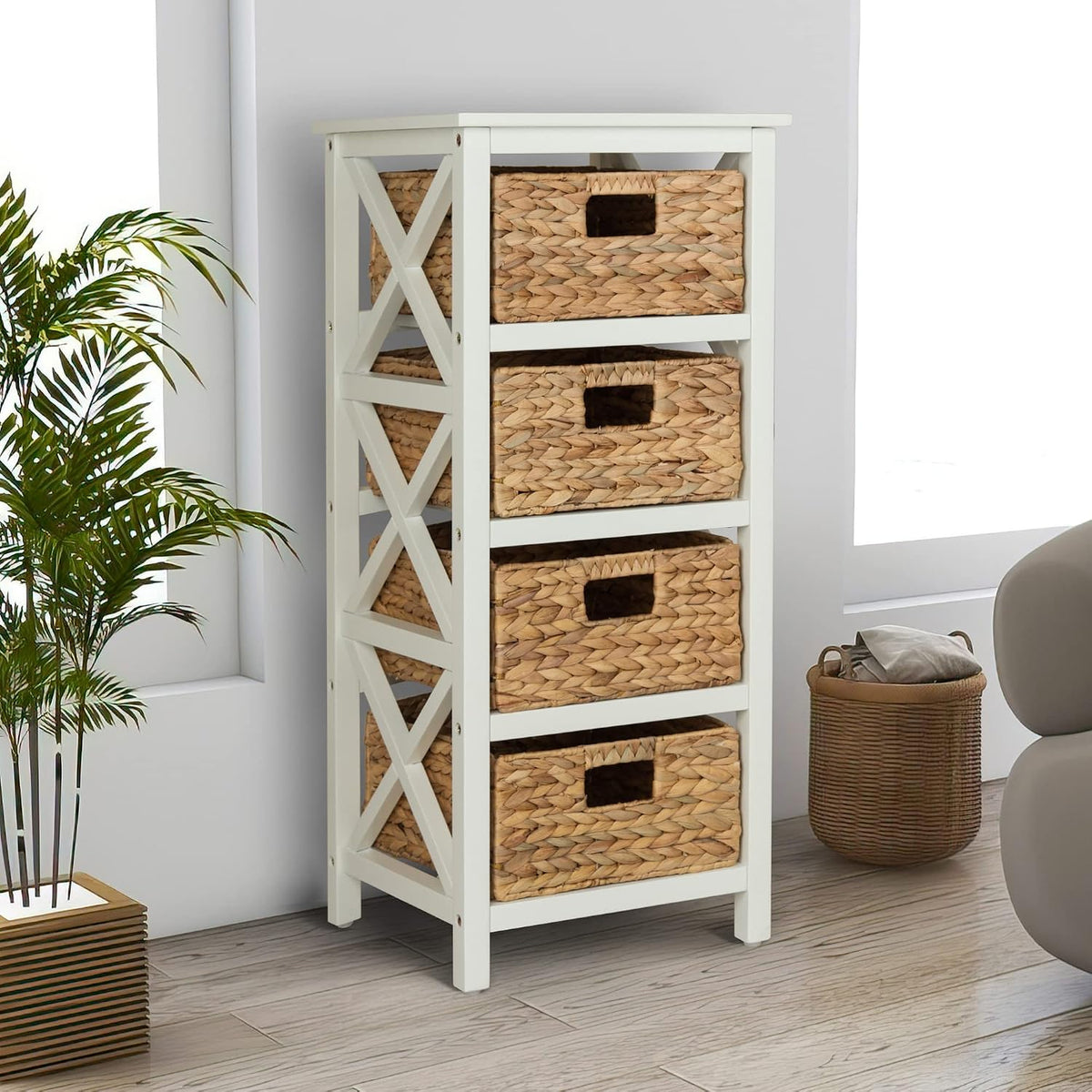 eHemco 4 Tier X-Side End Storage Cabinet, White