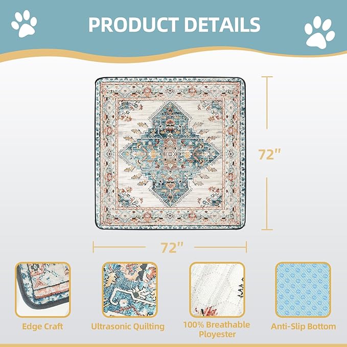 Washable Pee Pad for Dogs Extra Large, 72" x 72" Reusable Puppy Pads Waterproof Dog Rugs, Super Absorbent, Leakproof, Dog Crate Pad, Playpen Mat, Whelping Pads, Blue Medallion