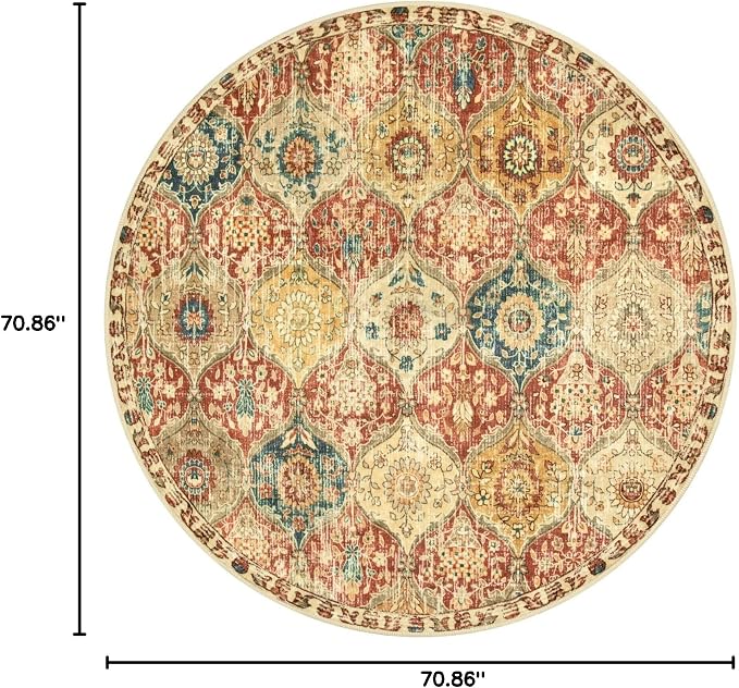 Lahome Moroccan Trellis Washable Round Area Rug, Soft Round Rugs 6ft Ultra-Thin
