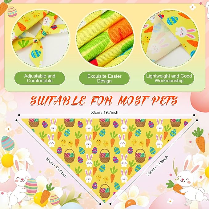 Abbylike 50 Pcs Easter Dog Bandanas Bulk Bunny Egg Carrot Bandanas for Dogs Triangle Kerchief Bibs Scarf Set for Pet Easter Costume Photo Props Accessories Pet Shops, 25 Styles (19.7 x 13.8 x 13.8)