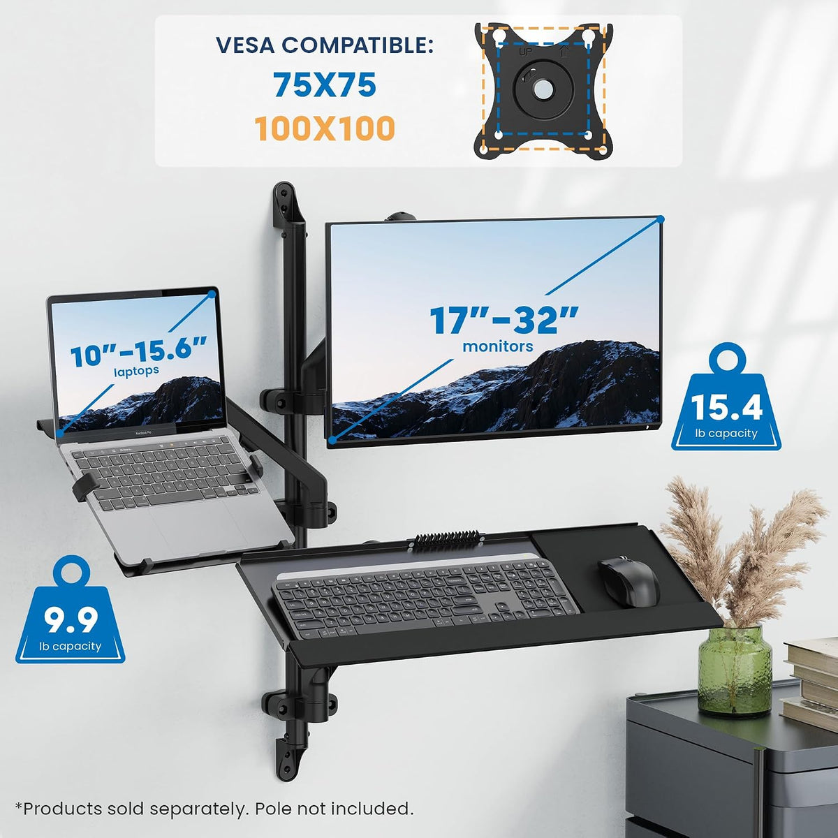 Mount-It! Keyboard Wall Mount & Pole Mount, Swivel Keyboard & Mouse Tray