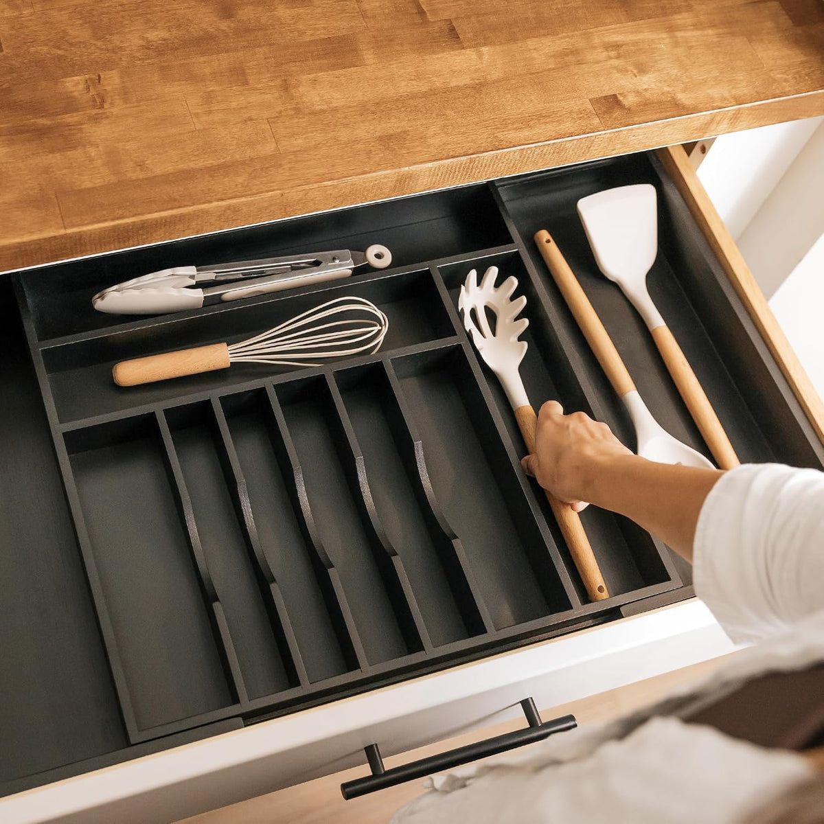 KitchenEdge Silverware & Utensil Drawer Organizer, 18-33 in, Black Bamboo