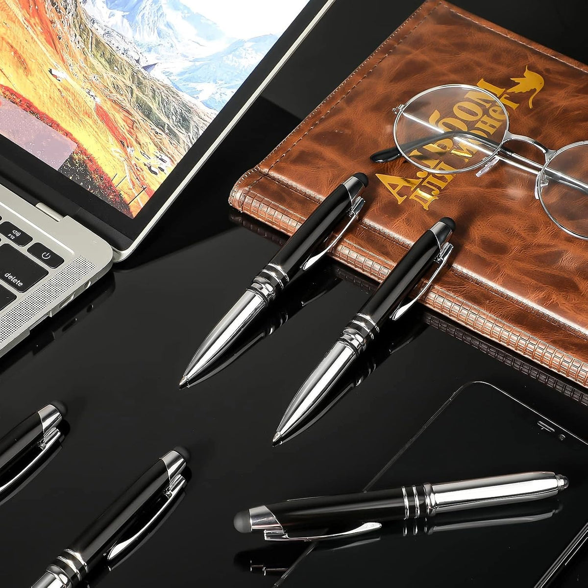 Zonon 30 Pieces Stylus Pen for Touch Screens Light Flashlight Pen 3 in 1 Multi-function Capacitive LED Ballpoint Pens 1.0 mm Black Ink Metal Tools with Light for Night Dark(Black)