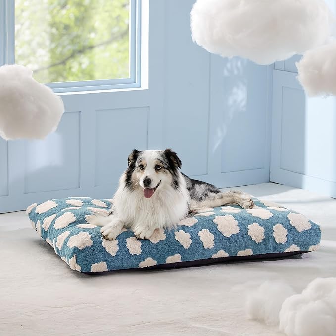 LE SURE Cute XL Dog Bed for Crate-Thick Shredded Chopped Foam Pet Bed Indoor with Removable Washable Cover, Modern Fuzzy Plush & Anti Slip Bottom, Blue