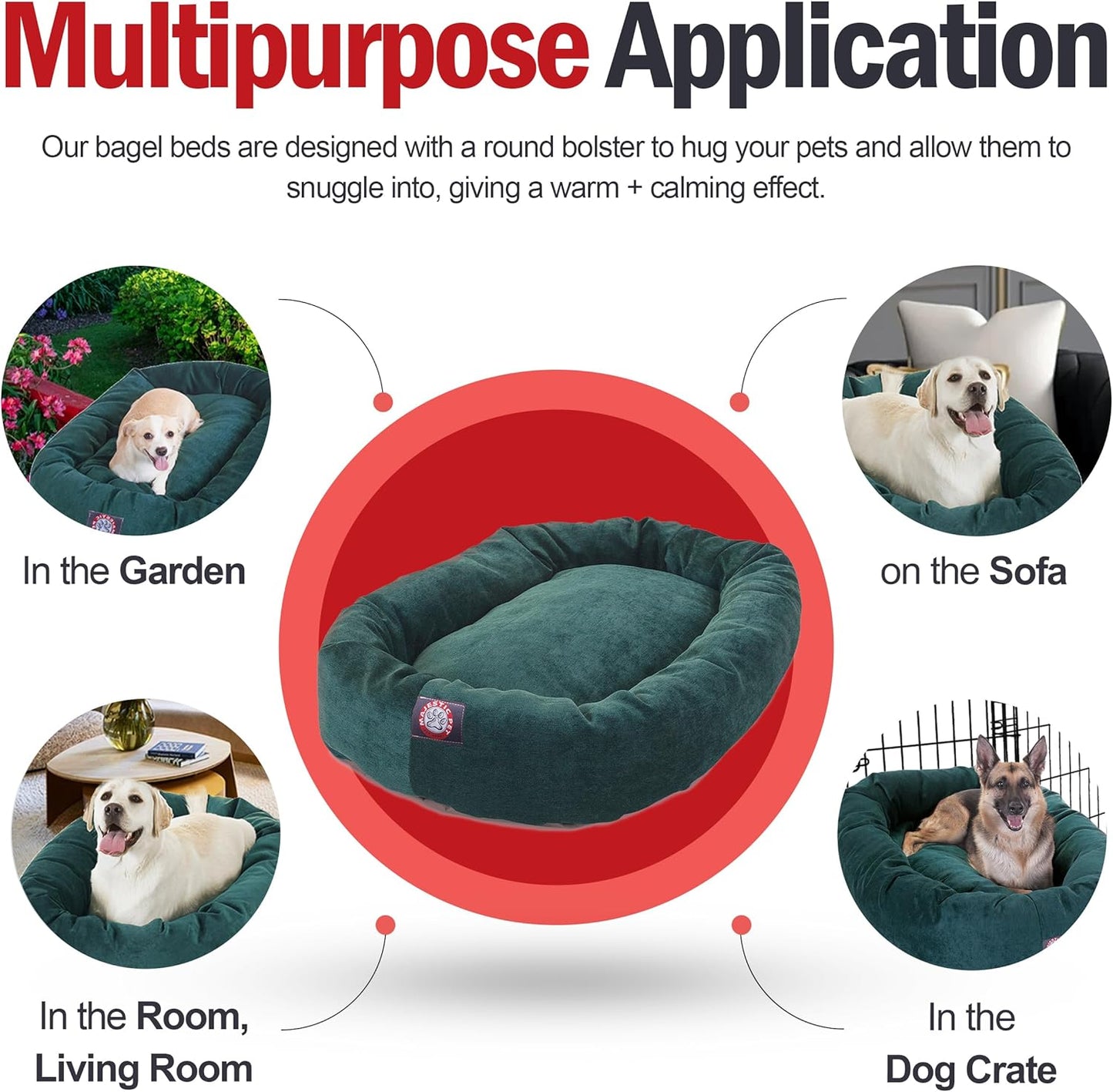 Majestic Pet 52 Inch Micro Velvet Calming Dog Bed Washable 52x35x11 (inch) – Cozy Soft Round Donut Dog Bed with Spine for Head Support -Pet Bed X- Large – Marine (2025)