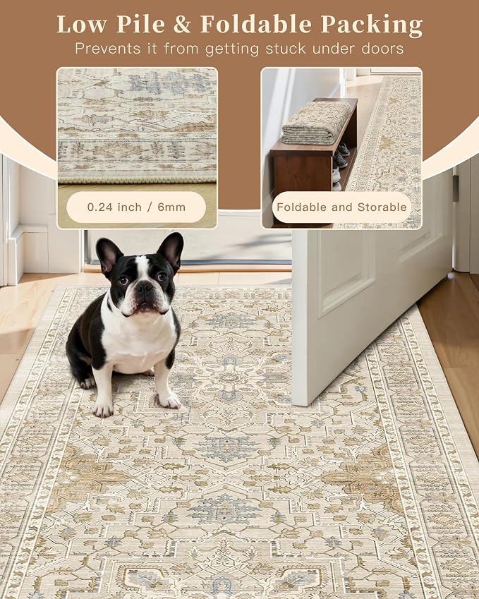 Madane Hallway Runner Rug 4x8 Wide: Washable Thin Runners