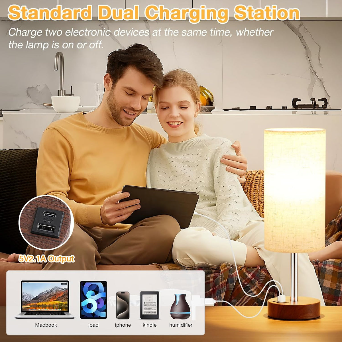 Dicoool Bedside Table Lamp for Bedroom - 3-Way Dimmable Touch Lamp, USB A+C