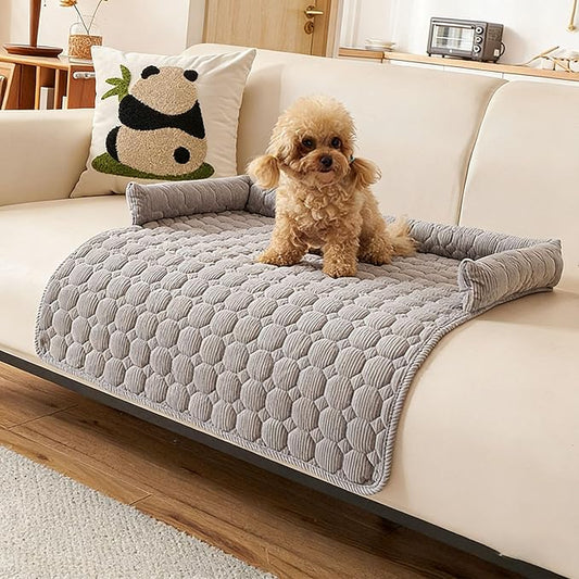 Dream Cloud Pet Sofa Bed Machine Washable Waterproof Supportive Comfort Non-Slip Plush Pet Couch Bed with Raised Edge for Sofa Car Floor, Small Medium Dogs Cats, Furniture Protector (Light Gray2)