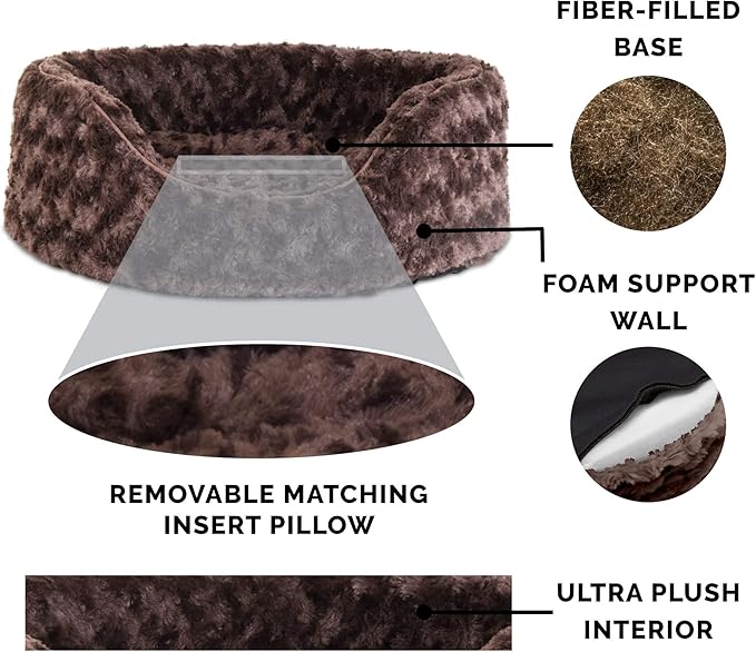 Furhaven Dog Bed for Small Dogs w/Removable Washable Cover & Pillow Cushion Insert, for Dogs Up to 12 lbs - Ultra Plush Faux Fur Oval Lounger - Chocolate, Small (Pack of 3)