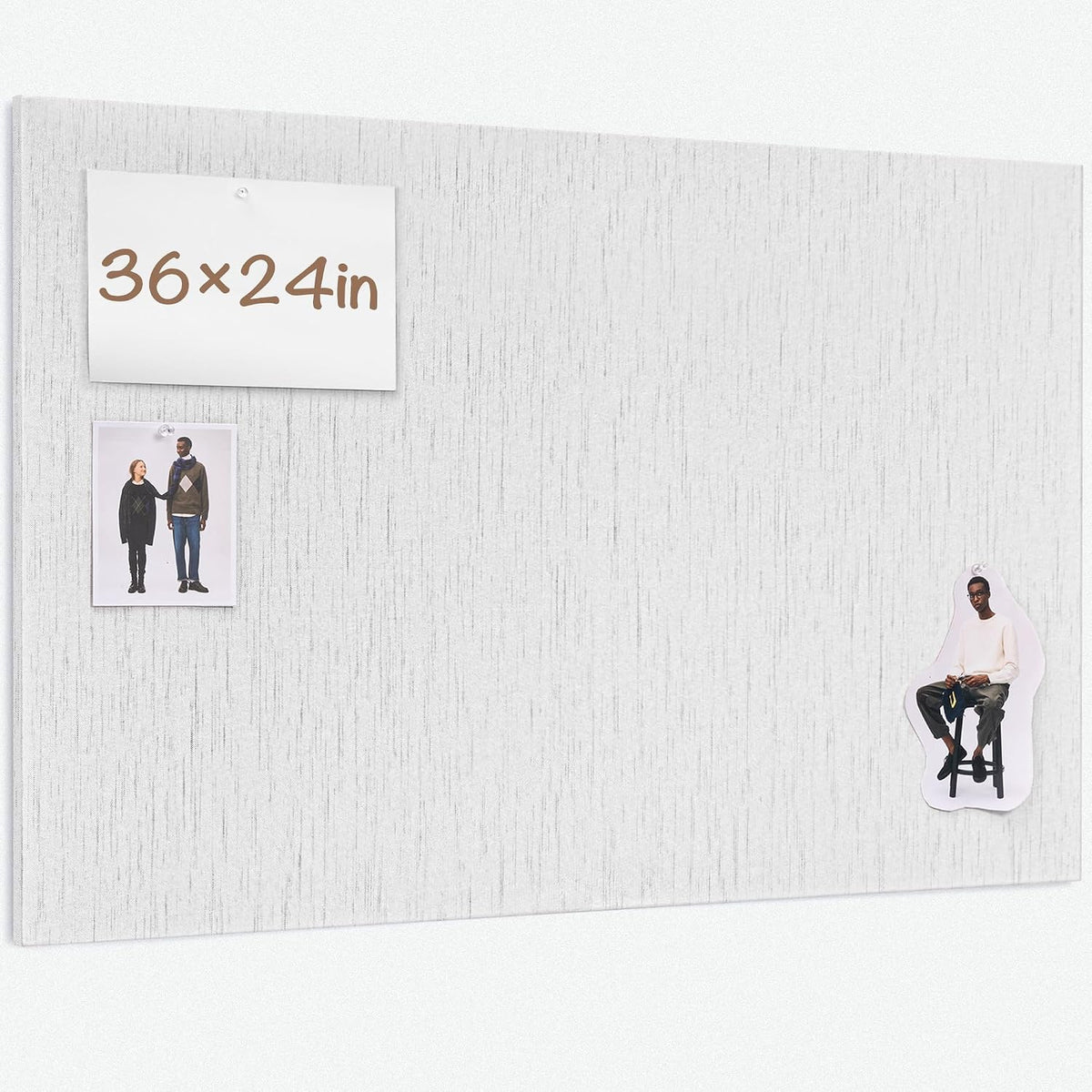 Lightomorrow Bulletin Board 36 x 24 inches, 3' x 2' Linen Board for Wall, Decorative Fabric Pin Board with Safe Removable Adhesive Tapes for Home and Office, Includes 20 Push Pins-Gray Stripes