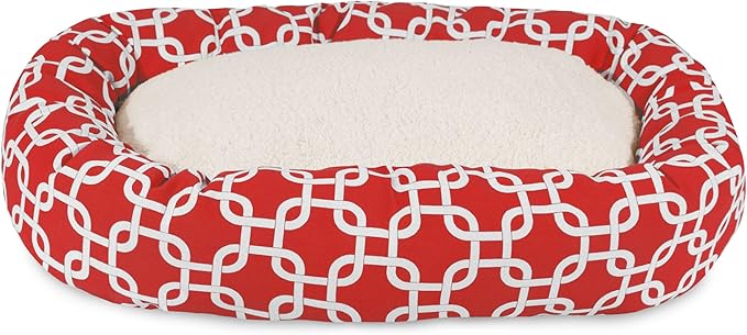 Majestic Pet 32 Inch Links Sherpa Calming Dog Bed Washable – Cozy Soft Round Dog Bed with Spine for Head Support - Fluffy Donut Dog Bed 32x23x7 (inch) – Round Pet Bed Medium - RED