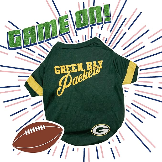 Green Bay Packers Dog & Cat T-Shirt, Small. NFL Team Football Shirt - New Stripe Design, Durable & Cute PET TEE Outfit
