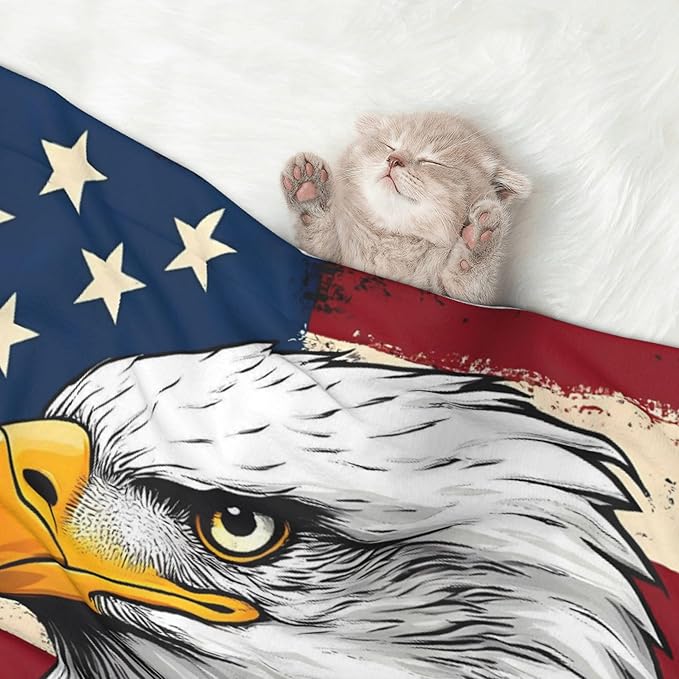 Waterproof Dog Blanket Soft Pet Blanket for Puppy Cat, Fleece Cat Throw Blankets for Furniture Bed Couch Sofa Reversible - American Bald Eagle