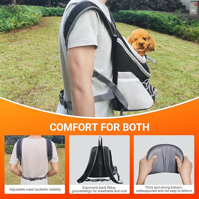 Dog Carrier Backpack for Small Dogs｜Pet Travel Shoulders Bag - Puppy Holder for Chest-Front Dog Baby Carring Ventilated for Hiking & Camping, Black Grey, L