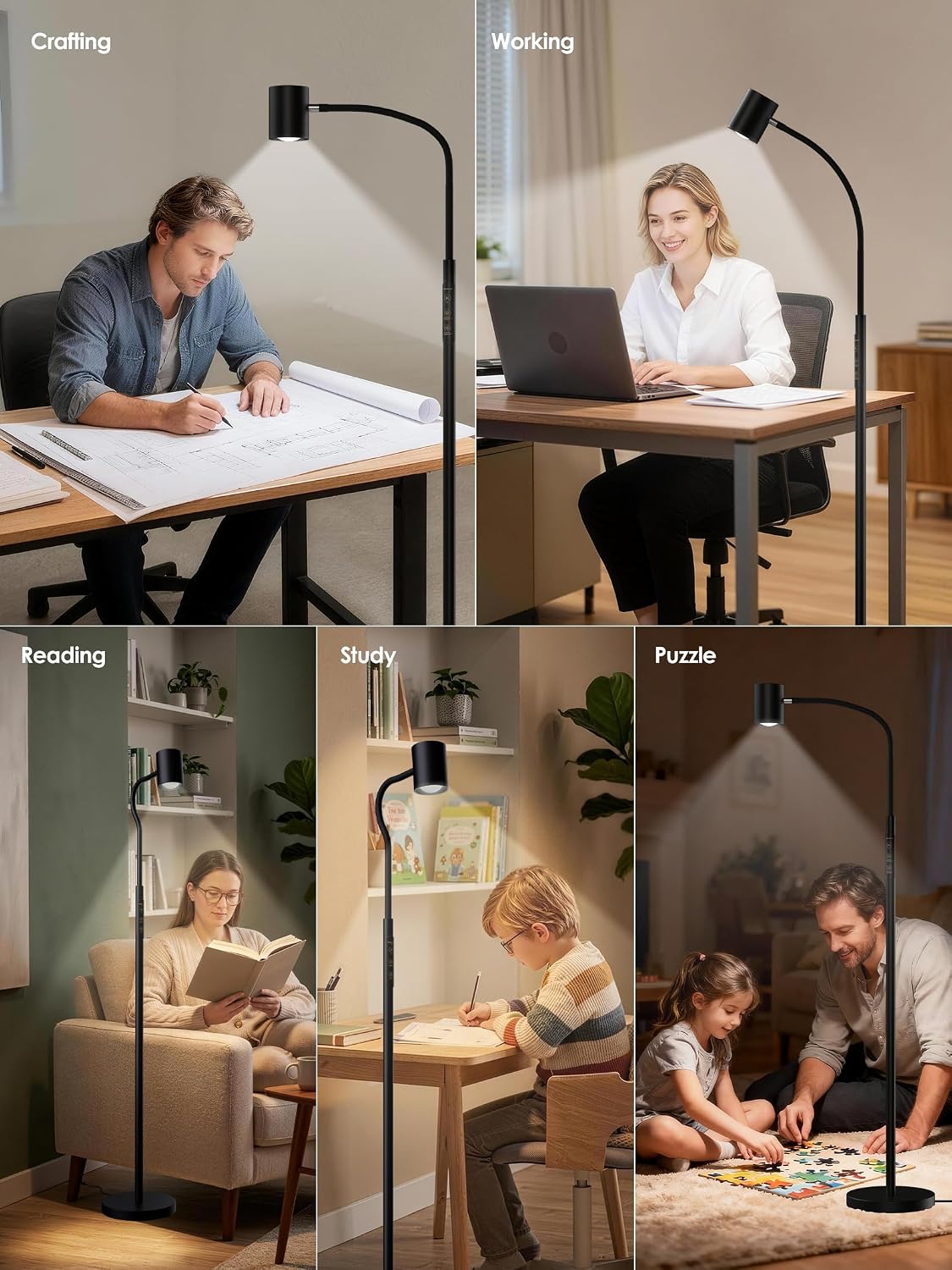 GLOWRIUM LED Reading Floor Lamp, 62" Floor Task Lamp, Adjustbale Floor Lamp