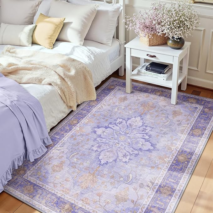 RELEANY Area Rugs 3'x5' Washable Non-Slip, Floral Vintage Distress Medallion