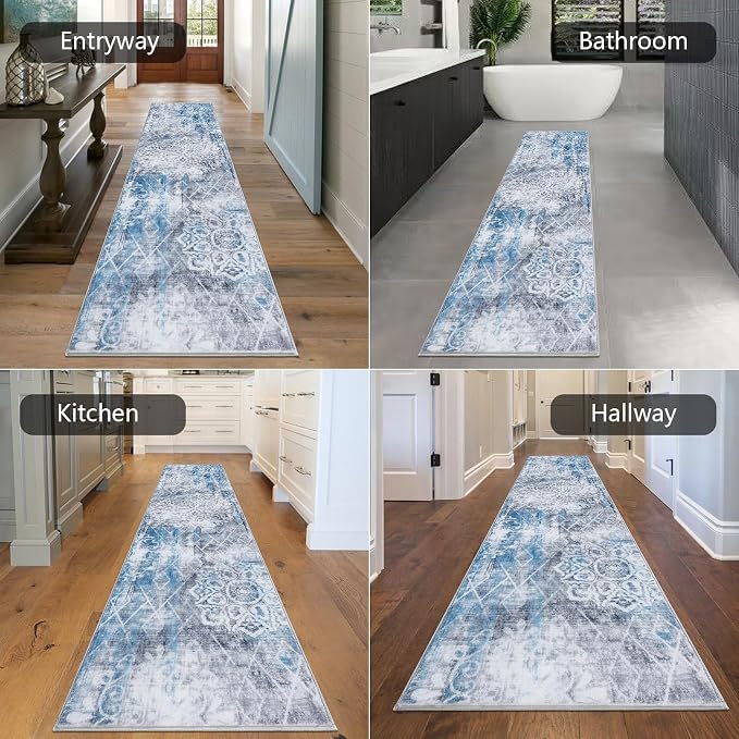 HEBE Hallway Runner Rug 2'x8' Washable Vintage Distressed Area Rugs Non Slip