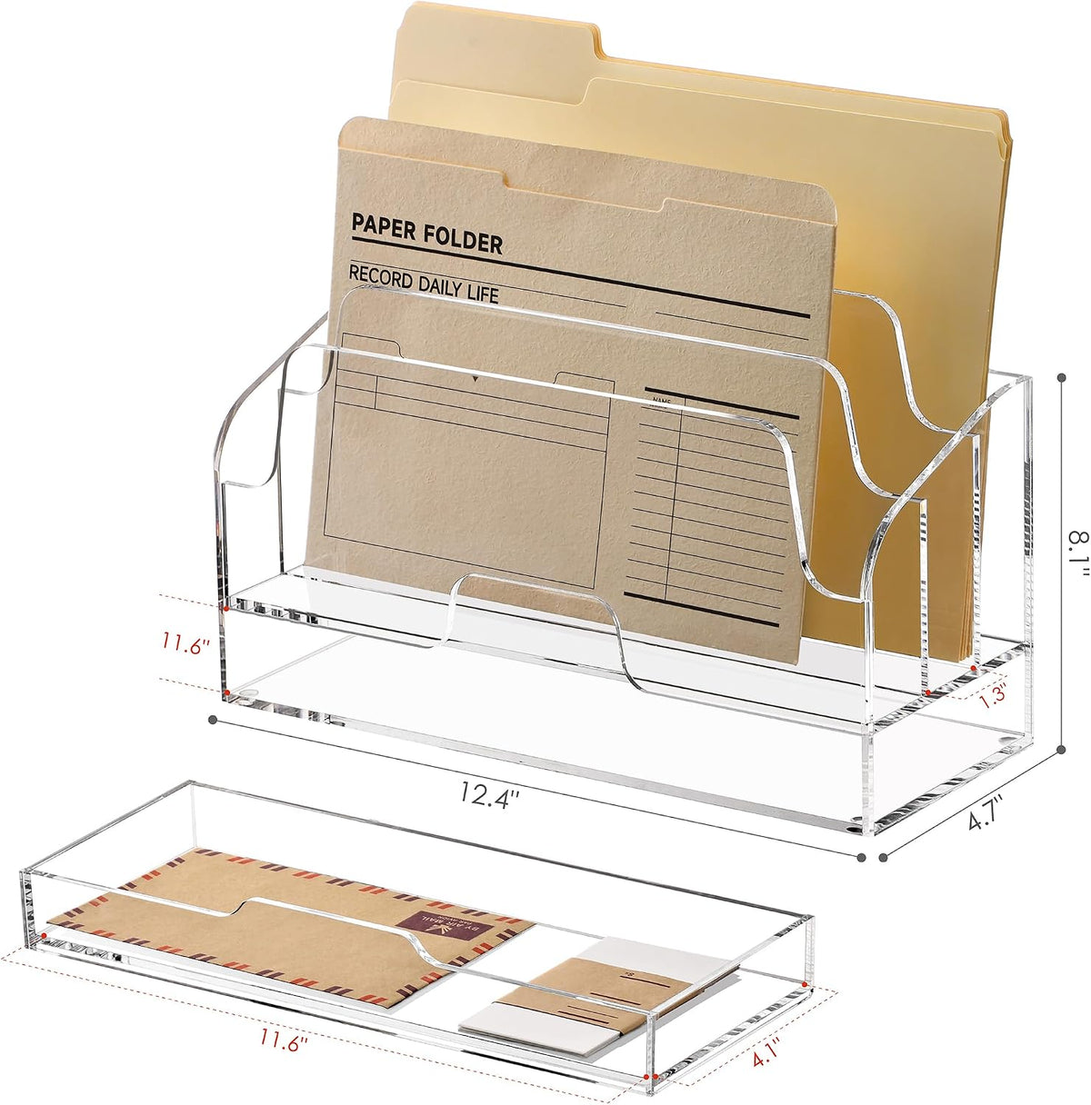 SANRUI Clear Desk Organizer Holder with Drawers, Acrylic File Mail Sorter