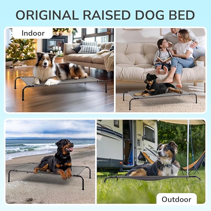 Cooling Elevated Dog Bed,Portable Pet Cot Raised Outdoor Dog Cot for Large Dogs, Installation Requires No Tools, Frame with Washable Breathable Mesh, Anti-Slip Feet, Indoor Pet Bed,43.2 Inches Gray