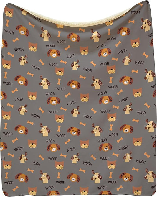 Grey Woof Sherpa Pet Lightweight Blanket - 50" x 60" - Cute for Dogs - Gifts and Puppy Essentials - Printed in America
