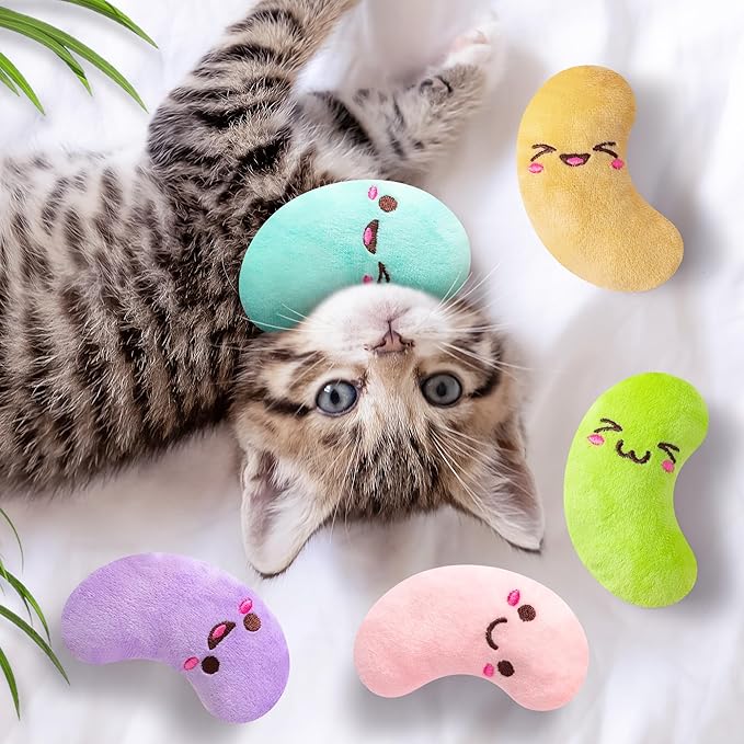 MALLMALL6 5Pcs Easter Jelly Beans Candy Catnip Toys Gift for Indoor Cat, Colorful Sugar Catmint Interactive Toy, Soft Cute Pet Presents Supplies Gift for Cat Lover, Kitten Teething Chew Kick Set