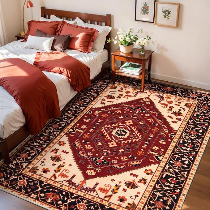 SERISSA Area Rug 3x5 Boho Rugs for Bedroom, Washable Non-Slip Living Room Rug