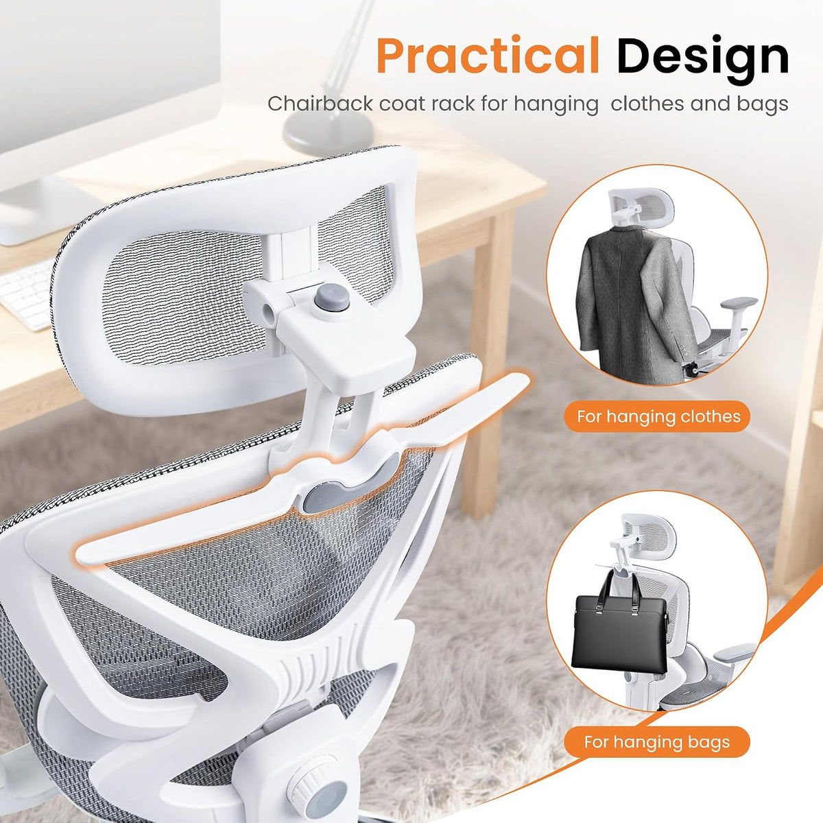 LuxErgo Big & Tall Ergonomic Mesh Office Chair 350lbs, High Back Reclining Gaming Desk Chair with 3D Headrest, Adjustable Armrests, Lumbar Support & Retractable Footrest, Gray