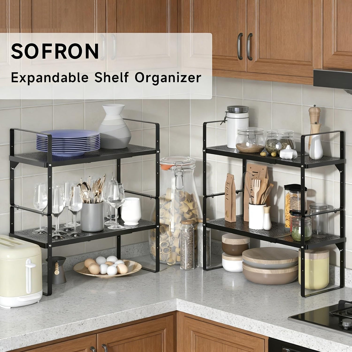 Expandable Storage Shelf, Stackable Organizer Rack, Black Small 1 PK