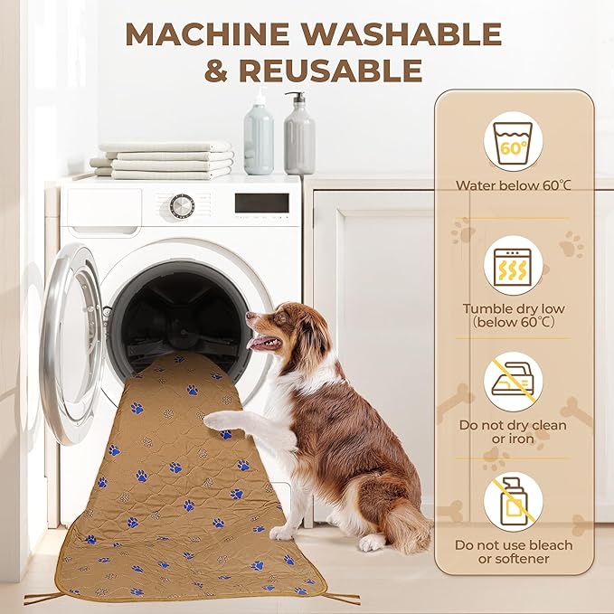 Fostanfly Washable Pee Pads for Dogs, 2 Pack 36''x72'' Ultra-Absorbent and Leak-Proof Non-Slip Reusable Potty Training Pads for Dogs, Puppy, Potty, Whelping of Add 8 Lanyards, Brown