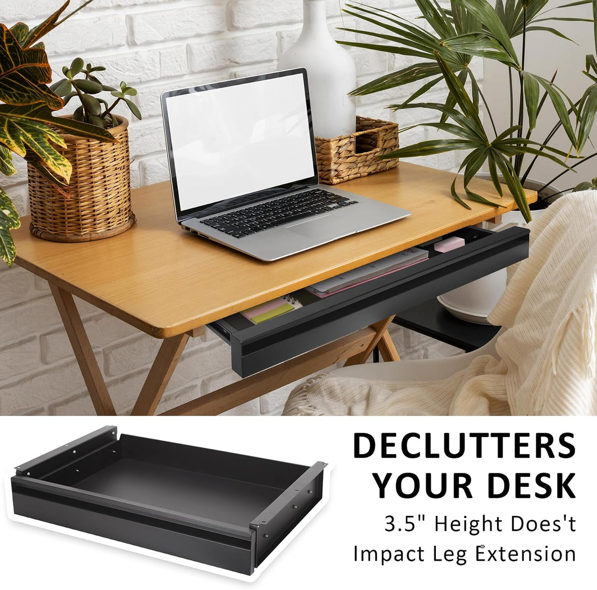 POPMOON 13.8 inch Under Desk Drawer, Steel Pull-Out Storage Organizer