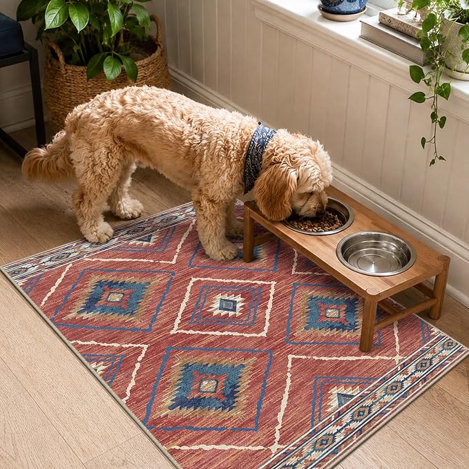 Area Rug 2x3 Rug Machine Washable Non-Slip Low Pile Print Pattern Western Rug