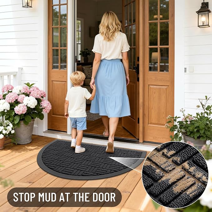 OLANLY Half Circle Door Mat Outside Entrance 29.5x17, Heavy Duty Sturdy Natural