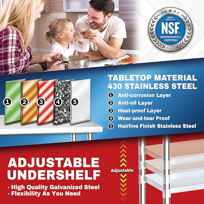 DuraSteel 30x36 Stainless Steel Work Table - NSF Commercial Prep Metal Table - Outdoor Pizza Oven Stand w/Under Shelf - Kitchen Island Laundry Utility Garage Microwave Stand Large Rolling Storage Cart