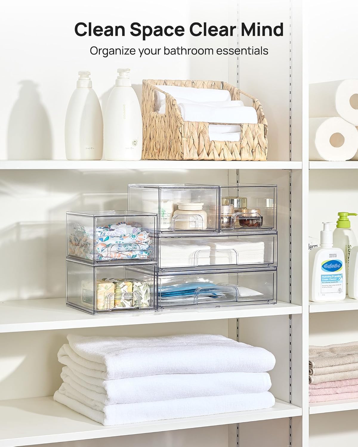 Vtopmart Stackable Storage Drawers Set of 6, Plastic Organizer Bins