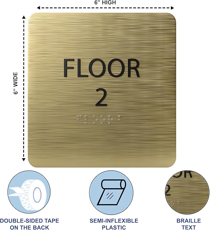 6" X6" Floor 2 Sign - ADA Compliant Tactile Graphics Grade 2 Braille Text Acrylic Wall Signs - Directional Assistance, Floor Number Safety Sign for Office, school Hospital, Apartment