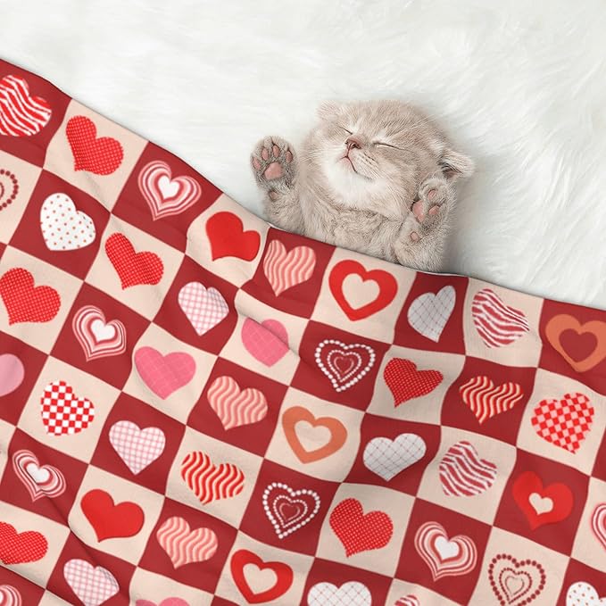 Pink Red Throw Blanket - Hearts Blanket for Dog Cat Pet Blankets 23x16 for Couch Sofa Bed
