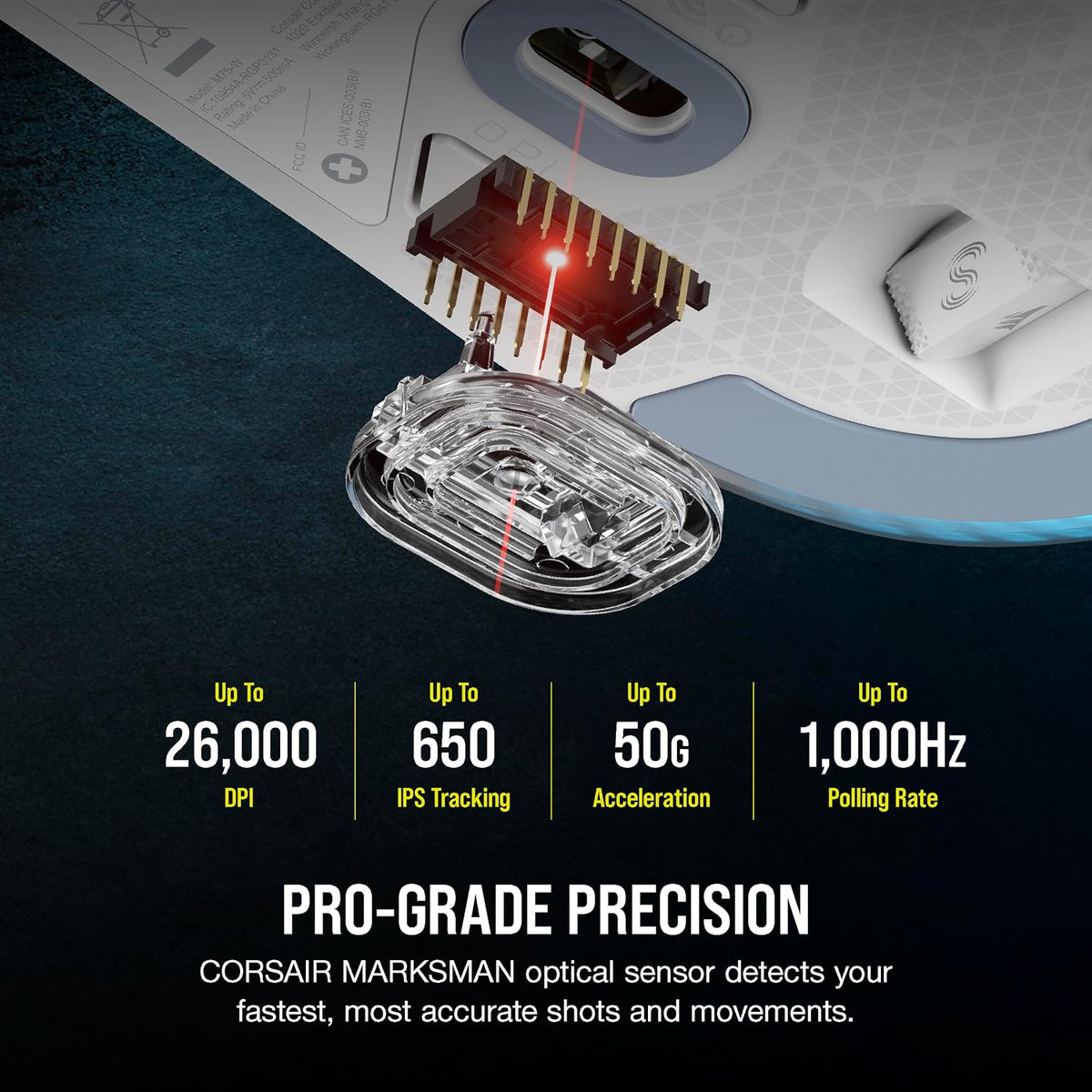 Corsair M75 Wireless RGB Lightweight FPS Gaming Mouse – 26,000 DPI – Swappable Side Buttons – iCUE Compatible – PC – White