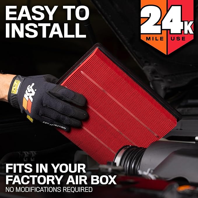 K&N Engine Air Filter: Extended Life 24, 000 Mile Replacement Air Filter:
