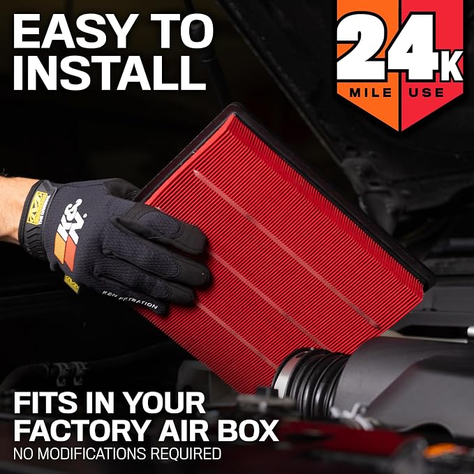 K&N Engine Air Filter: Extended Life 24, 000 Mile Replacement Air Filter: