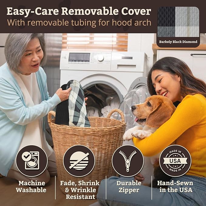 Snoozer Cozy Cave Dog Bed - Indoor Dog Bed with Cover Cave, Covered Calming Burrow for Medium & Large Sized Pets with Blanket Attached, Enclosed, Removable Washable Cover - XL, Barkley Black Diamond