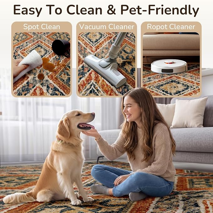 BESTSWEETIE Area Rug 9x12 Rug Machine Washable Non-Slip Low Pile Print Pattern