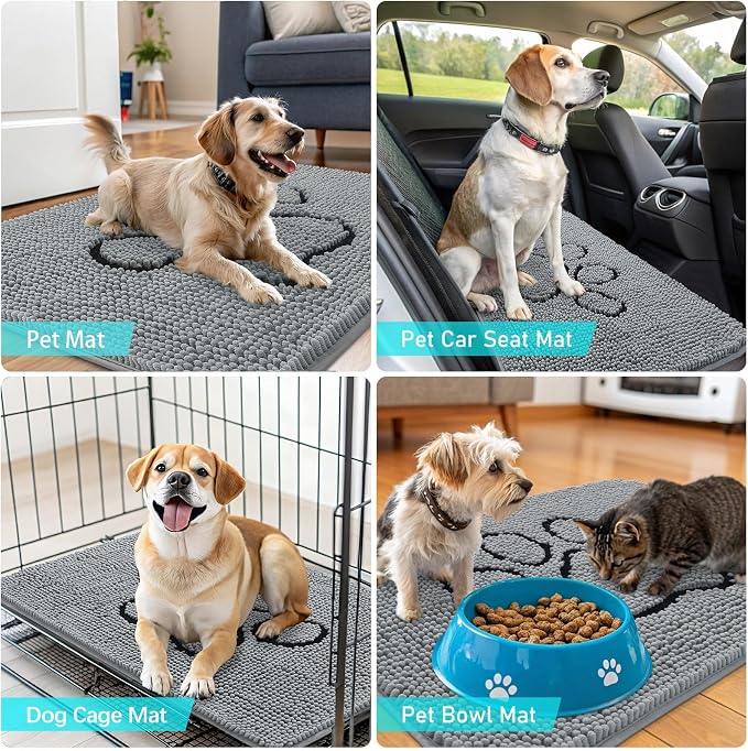 OLANLY Dog Door Mat for Muddy Paws 34x21, Paw Print Design, Absorbs Moisture