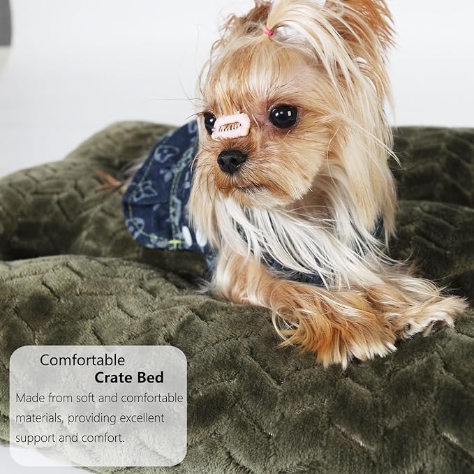Dog Bed for Small Dogs Washable Dog Crate Bed for Dog Cages 22 inch Small Dog Bed Anti-Slip Waterproof Warming Cozy Soft Pet Puppy, Dog Pillows for Small Dogs Olive Green