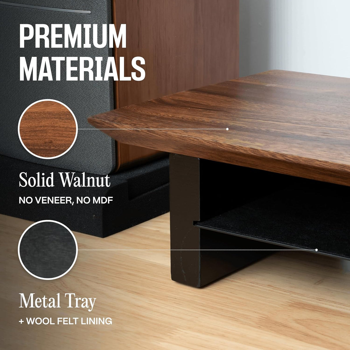 COREMINDED Solid Wood Dual Monitor Stand Riser, 42 Inch Walnut Desk Shelf