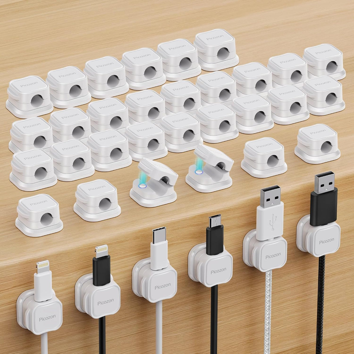 36 Pack Magnetic Cable Clip Organizer Cord Holder, Picozon Adhesive Cable Management, Wire Phone USB Charger Cable Holder, Keeper Organizer for Office Home Desktop Table - White