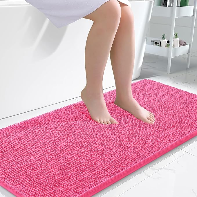 OLANLY Bathroom Runner Rugs 47x24, Soft Absorbent Chenille Bath Rugs, Rubber