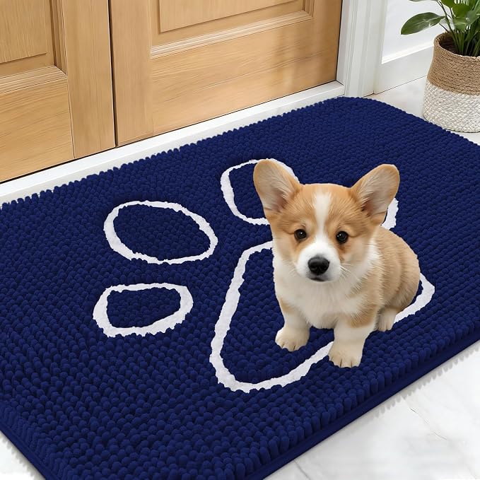 OLANLY Dog Door Mat for Muddy Paws 24x16, Paw Print Design, Absorbs Moisture
