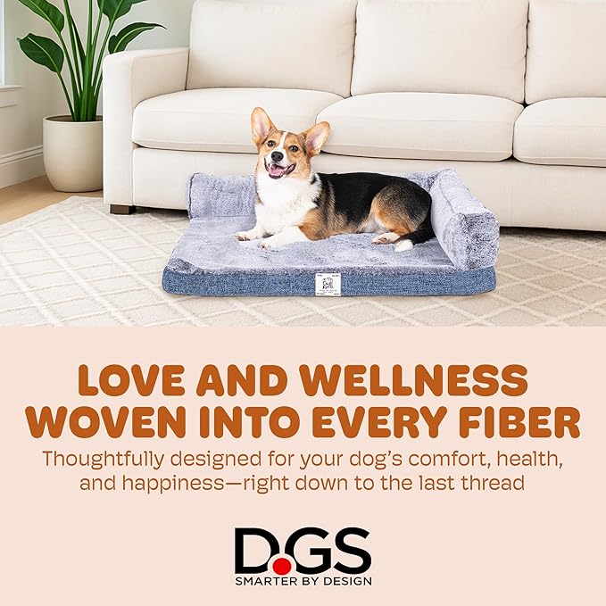 Dog Gone Smart Chill Kuzzi Dual Bolster Crate Pad - Washable Dog Bed Infused with Far Infrared Rays (FIR) - Supportive Plush Cushion for Crates, Travel, and Recovery - Slate Blue, Small 17 x 23 Inches