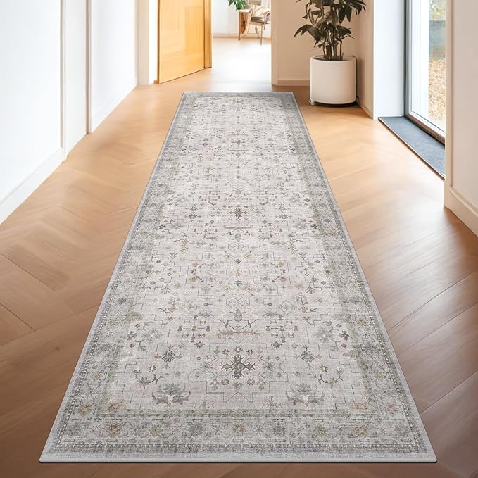 Hazo Haus Light Gray Washable 2'6"x10' Wide Hallway Runners, Kitchen Runner Rug
